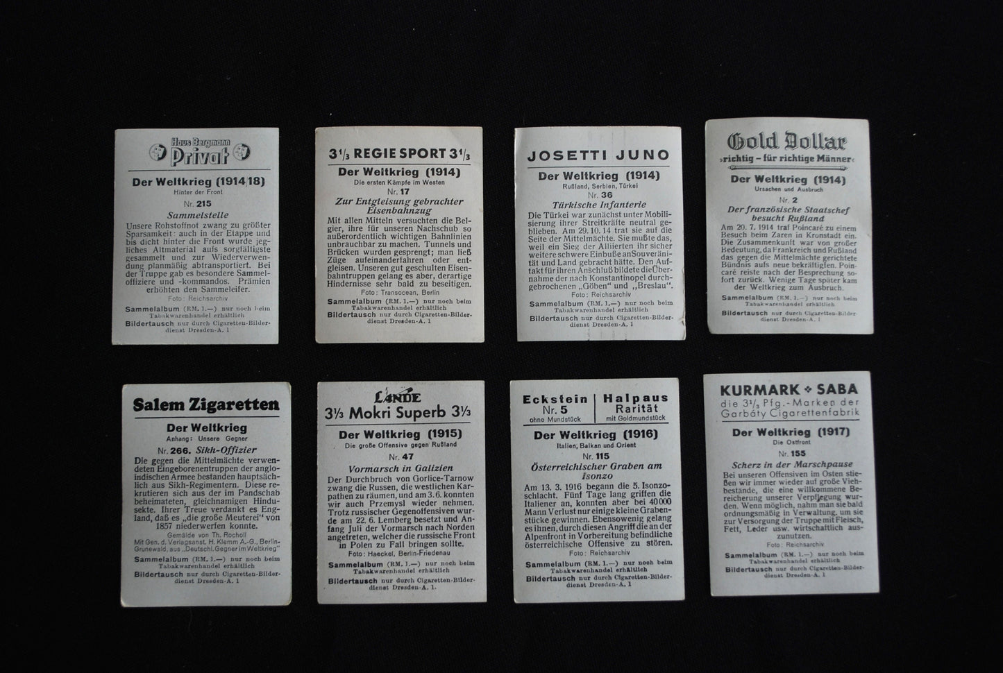 WW1 WO1 Originele Duitse sigarettenkaartjes uit 1937 Set 1
