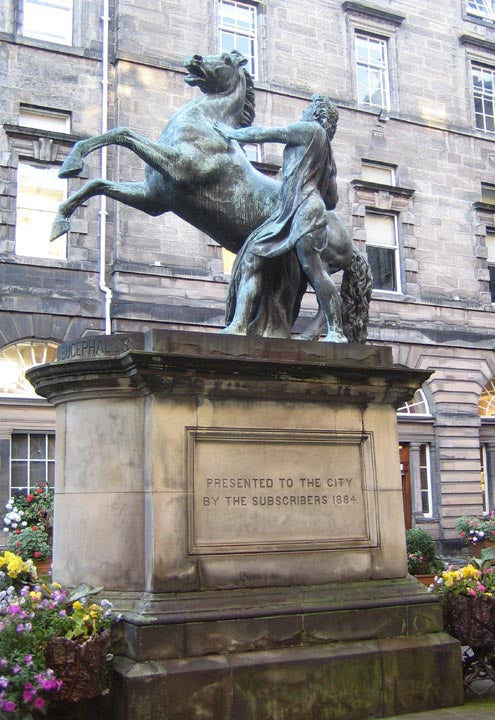 De strijd tussen een ongetemd paard en halfnaakte man met een atletisch figuur.