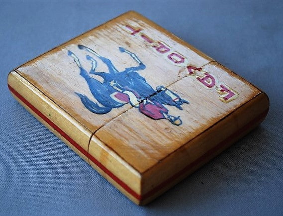 Paarden sport Jockey 1983. Houten sigaretten doos. Hand werk. Geschenk / prijs