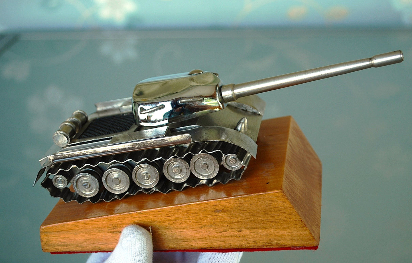 Tank T-54 Chrome-plated on pedestal