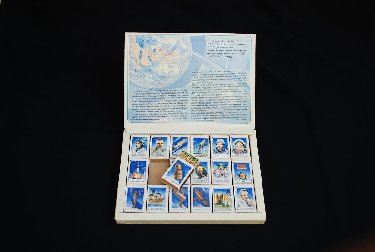 Yuri Gagarin propaganda lucifer doos 18 stuks compleet set *