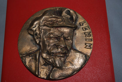 Lenin Buste / Hoofd - Groot Brons Plaque / Relief in doos