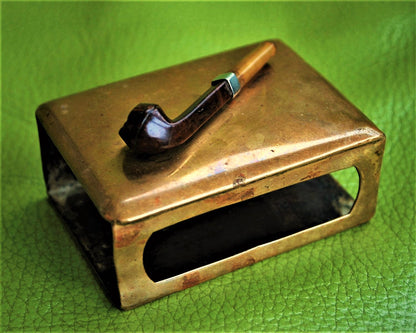 Oude Messing Tabaksdoos met Kunststof Pijp