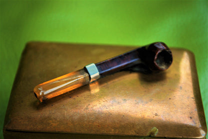 Oude Messing Tabaksdoos met Kunststof Pijp