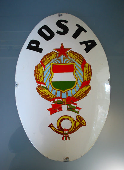 Enamel Coat of Arms Wall Plate Socialist Hungary Post Office