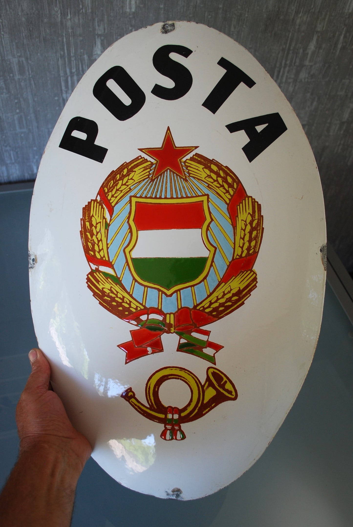 Enamel Coat of Arms Wall Plate Socialist Hungary Post Office