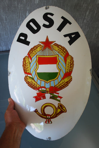 Enamel Coat of Arms Wall Plate Socialist Hungary Post Office
