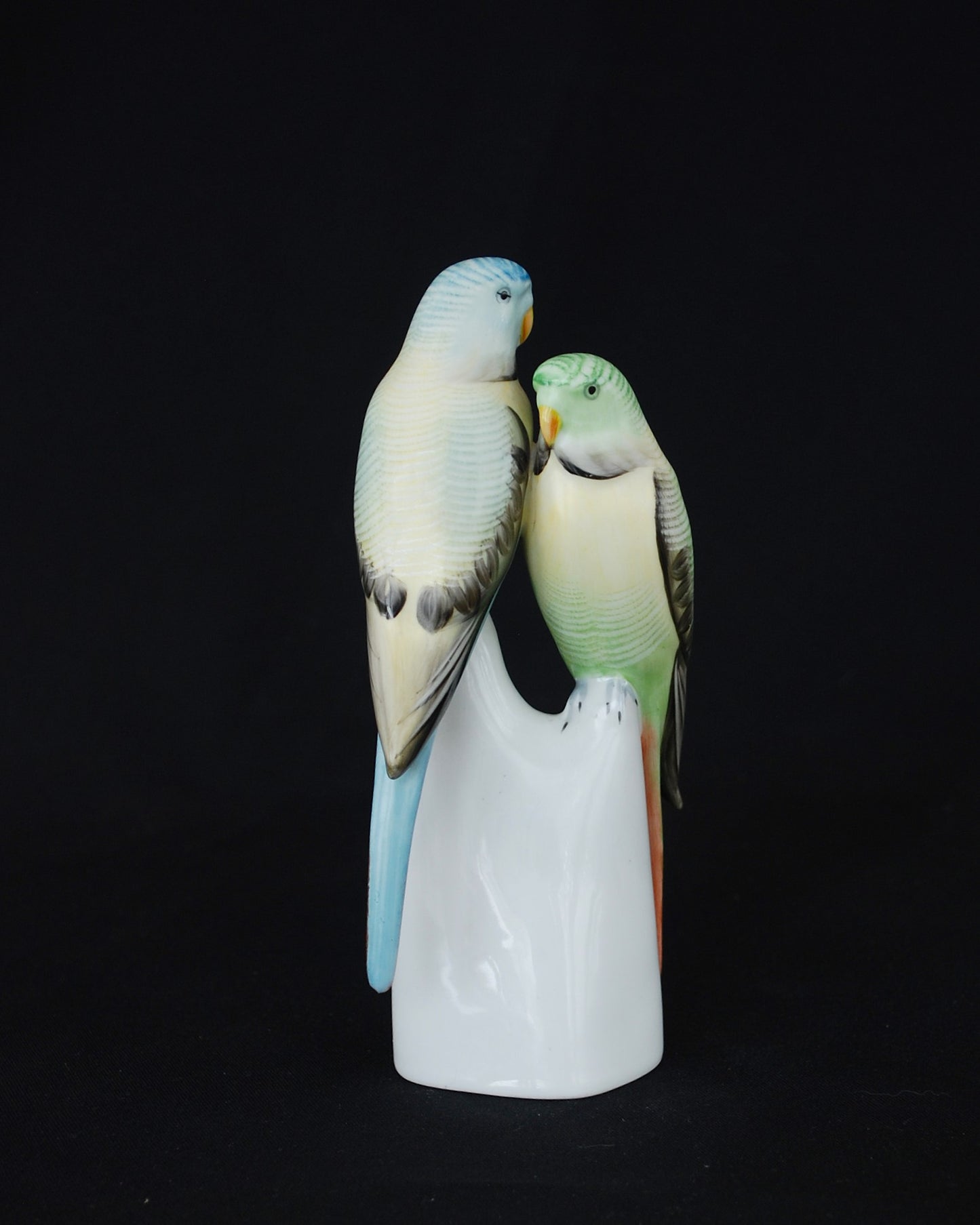 Grasparkiet paar. Vintage porselein vogel