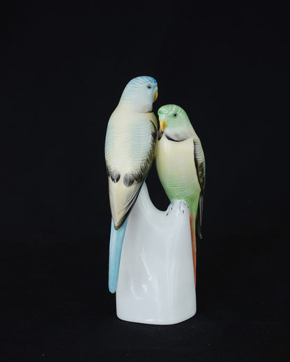 Grasparkiet paar. Vintage porselein vogel