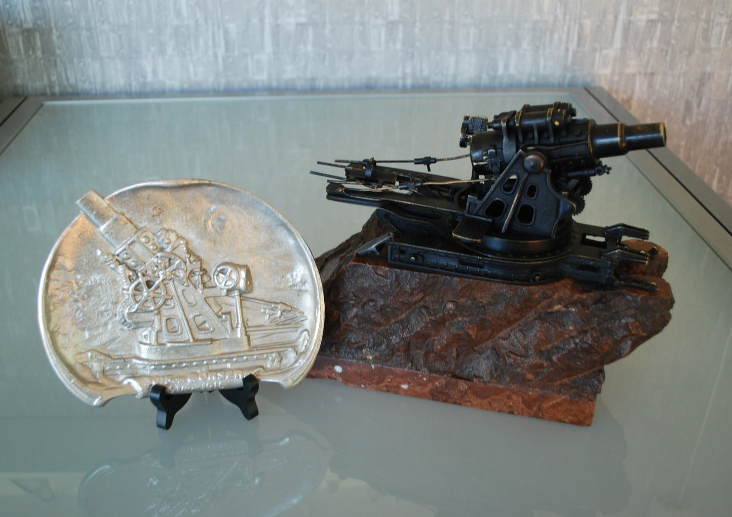WW1 Cannon Brass Fat Bertha / Slim Emma on Marble Base + Scale