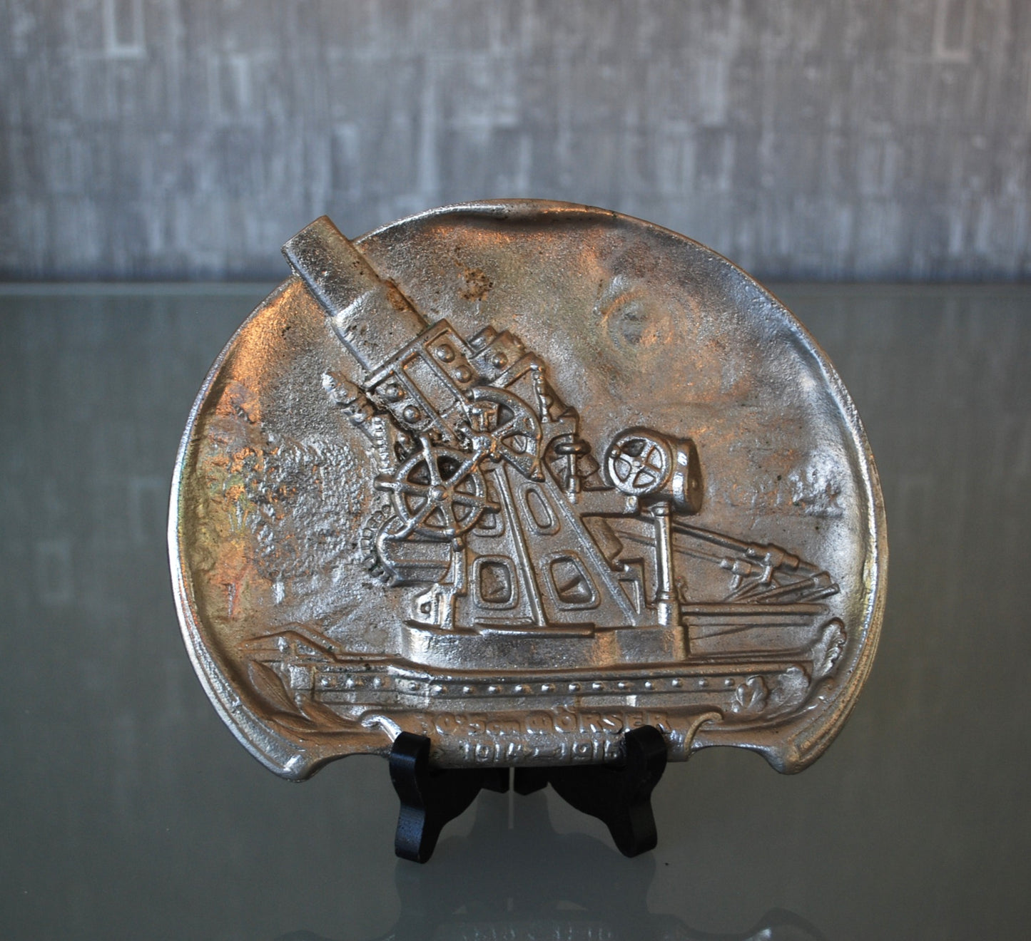 WW1 Cannon Brass Fat Bertha / Slim Emma on Marble Base + Scale