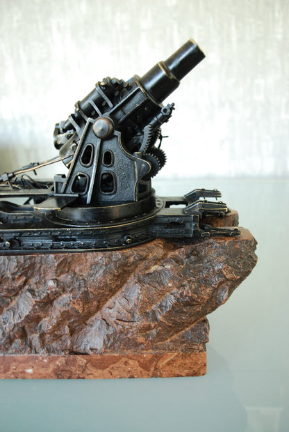 WW1 Cannon Brass Fat Bertha / Slim Emma on Marble Base + Scale