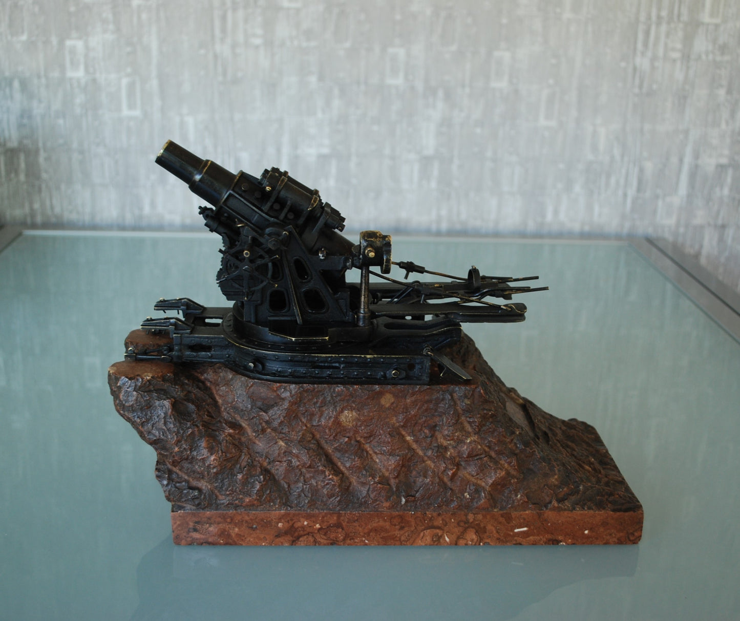 WW1 Cannon Brass Fat Bertha / Slim Emma on Marble Base + Scale