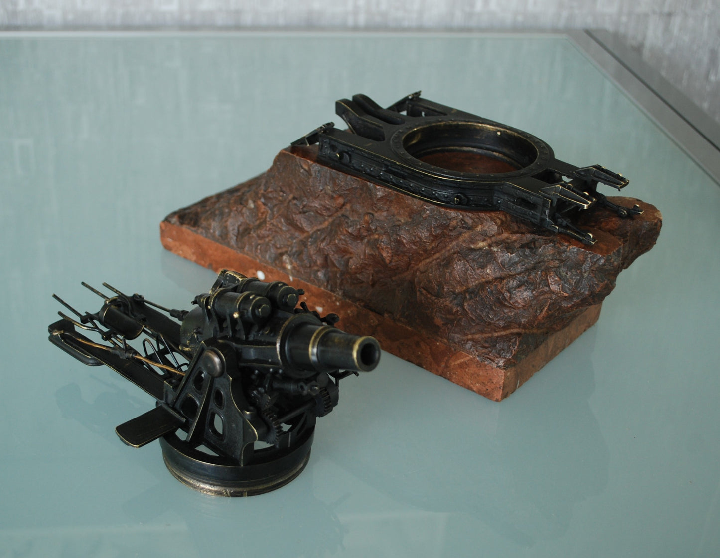 WW1 Cannon Brass Fat Bertha / Slim Emma on Marble Base + Scale