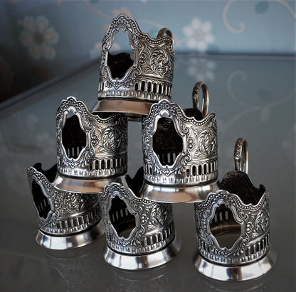Sovjet Theeglas houders met uitsparing Podstakannik Set van 6