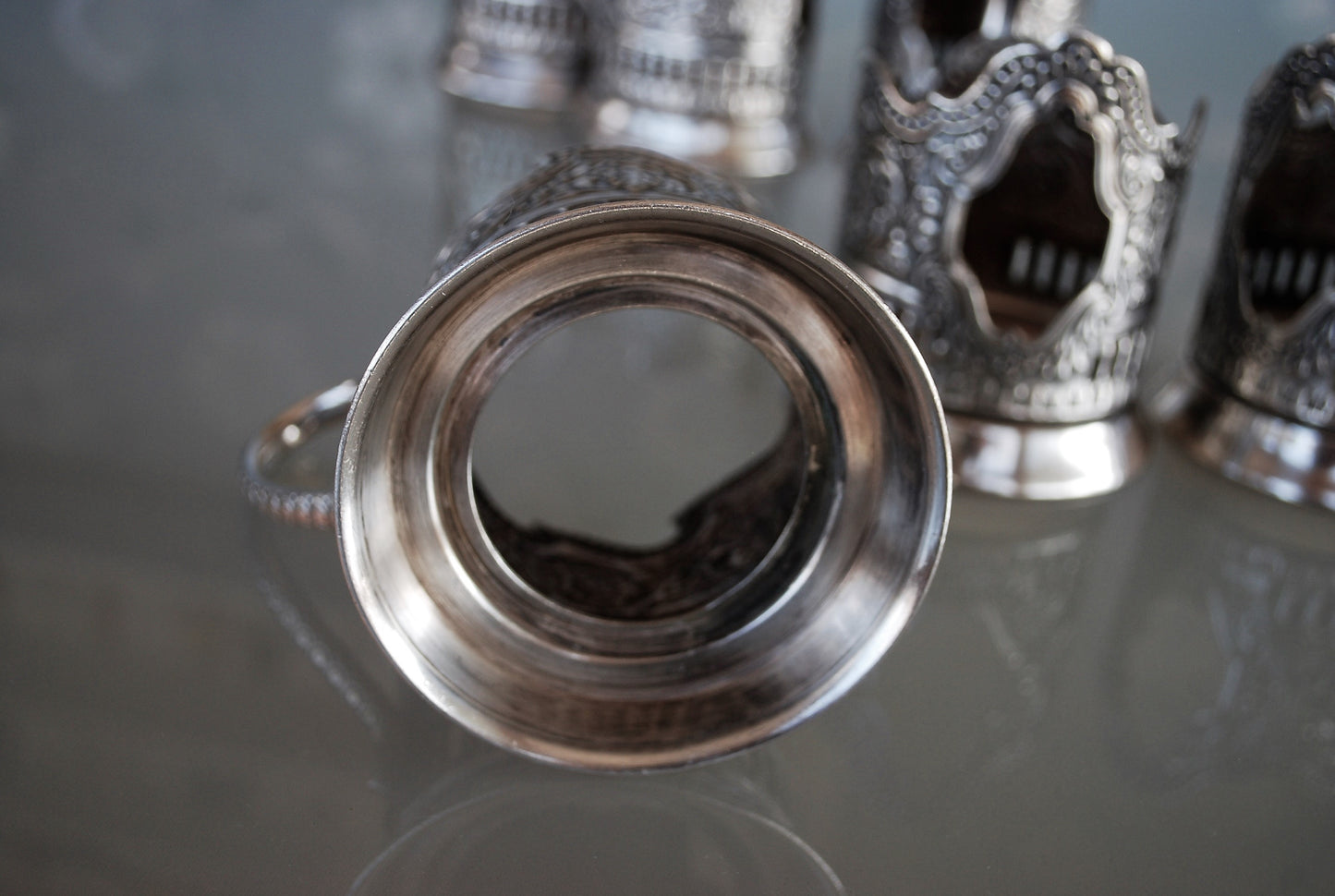 Sovjet Theeglas houders met uitsparing Podstakannik Set van 6