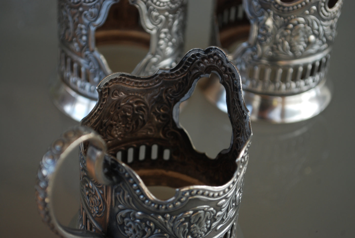 Sovjet Theeglas houders met uitsparing Podstakannik Set van 6