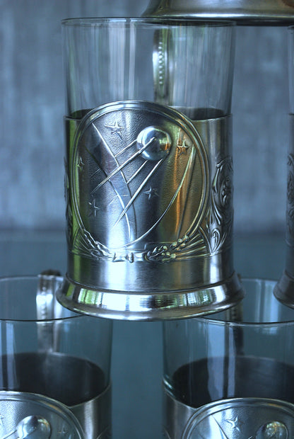Spoetnik Russisch Theeglas houder Met Glas Compleet set van 6 stuks