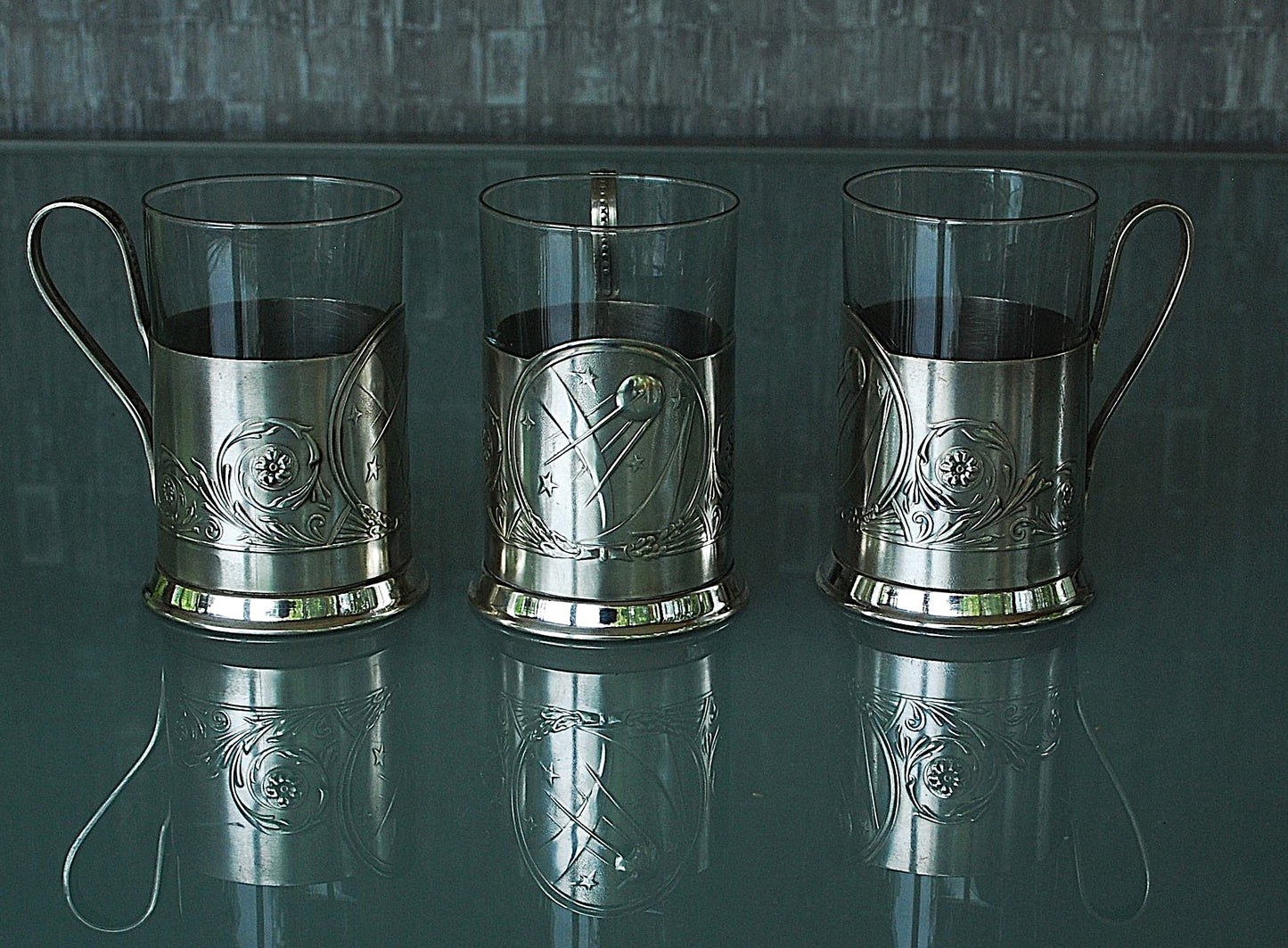 Spoetnik Russisch Theeglas houder Met Glas Compleet set van 6 stuks