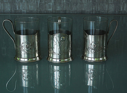 Spoetnik Russisch Theeglas houder Met Glas Compleet set van 6 stuks