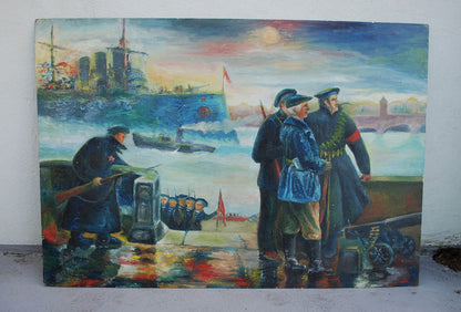 Olieverf Schilderij van J. Déak 1977 " Aurora 1917 "