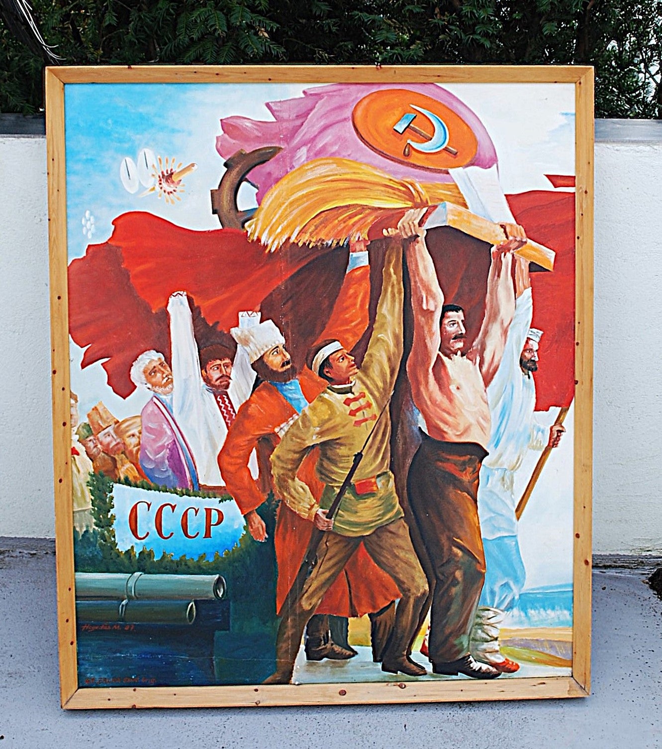 Olie Schilderij van M. Hegadüs 1987 "  Friendship of People "