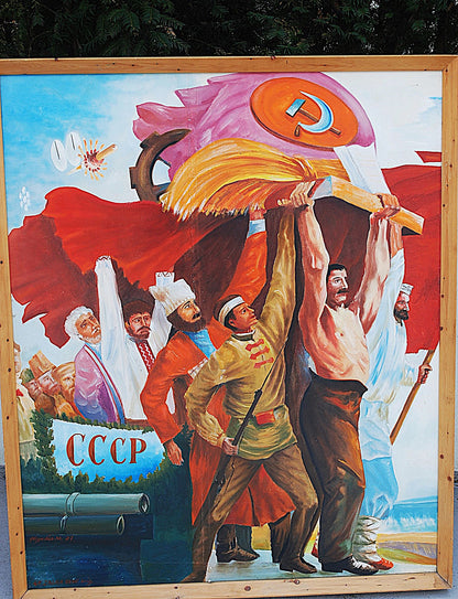 Olie Schilderij van M. Hegadüs 1987 "  Friendship of People "