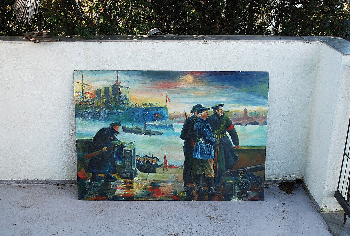 Olieverf Schilderij van J. Déak 1977 " Aurora 1917 "