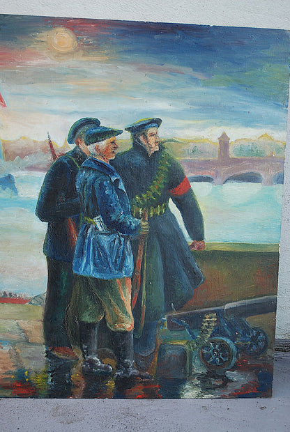 Olieverf Schilderij van J. Déak 1977 " Aurora 1917 "