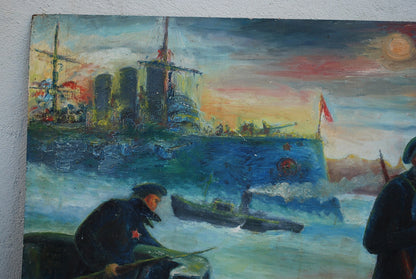 Olieverf Schilderij van J. Déak 1977 " Aurora 1917 "