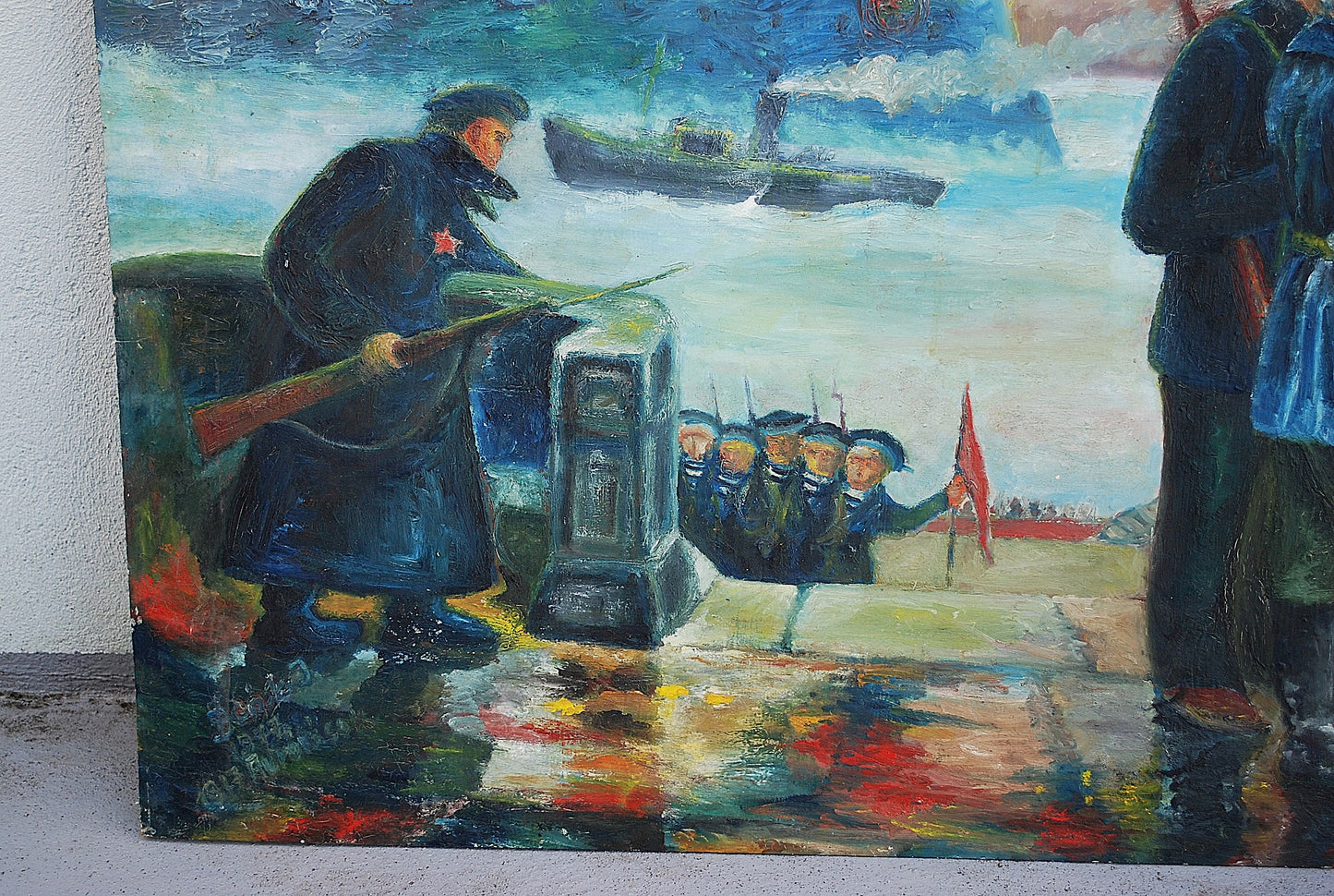Olieverf Schilderij van J. Déak 1977 " Aurora 1917 "