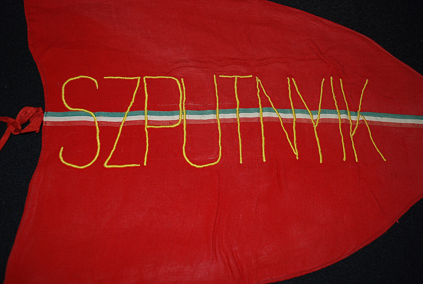 Satellite Sputnik banner Eastern Bloc flag from association building