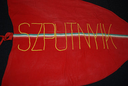 Satellite Sputnik banner Eastern Bloc flag from association building