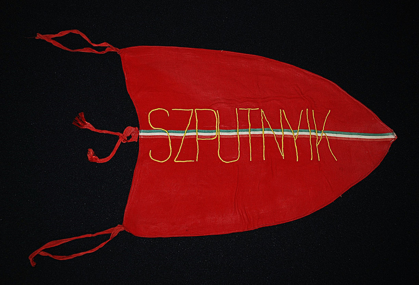 Satellite Sputnik banner Eastern Bloc flag from association building