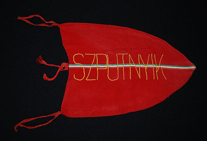 Satellite Sputnik banner Eastern Bloc flag from association building