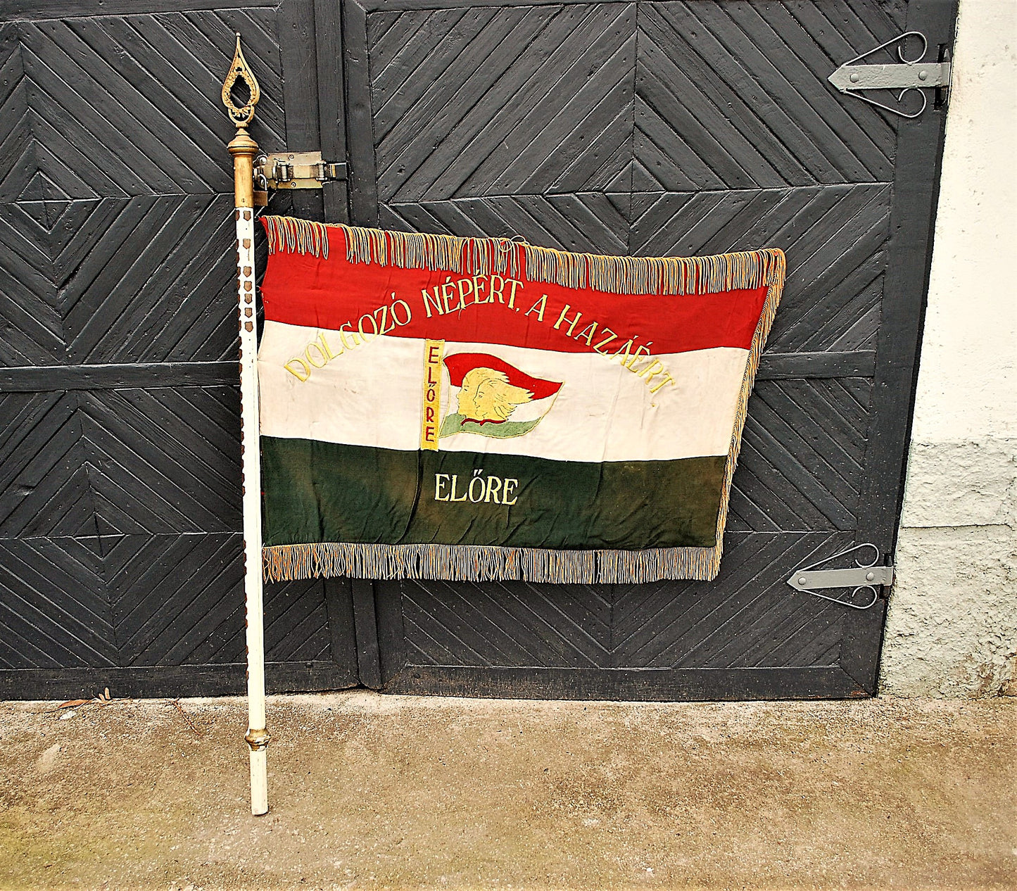 Hungarian Communist Youth League Original Flag, Flagpole Tip, Flagpole and 36 Shields