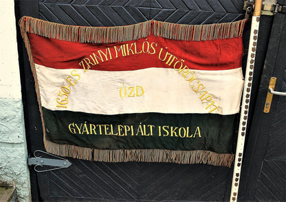 Hungarian Communist Youth League Original Flag, Flagpole Tip, Flagpole and 36 Shields