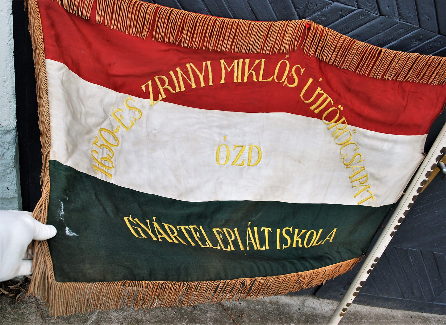 Hungarian Communist Youth League Original Flag, Flagpole Tip, Flagpole and 36 Shields
