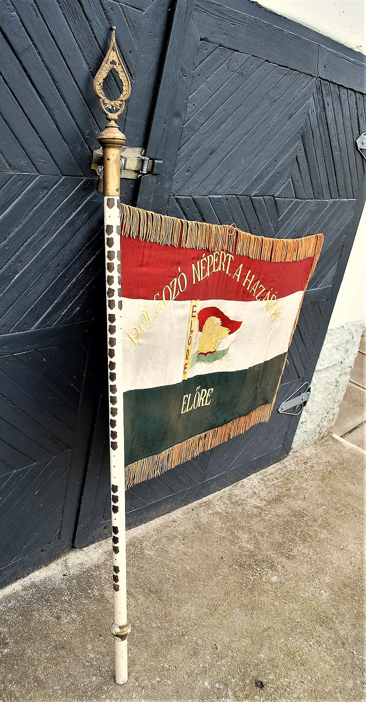 Hungarian Communist Youth League Original Flag, Flagpole Tip, Flagpole and 36 Shields