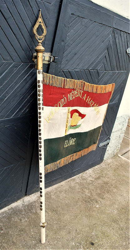 Hungarian Communist Youth League Original Flag, Flagpole Tip, Flagpole and 36 Shields