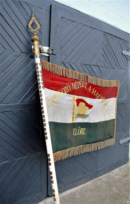 Hungarian Communist Youth League Original Flag, Flagpole Tip, Flagpole and 36 Shields