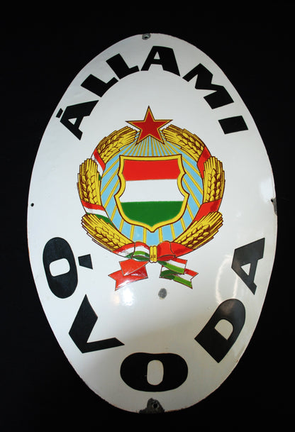 Enamel Coat of Arms Wall Plaque Socialist Hungary State Kindergarten