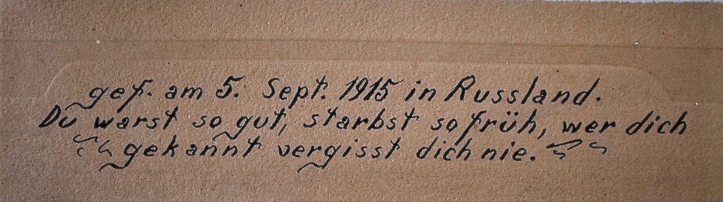 Ingelijst portret overleden Duitse soldaat WW 1   Gevallen op 5 september in 1915 Rusland
