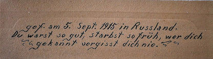 Ingelijst portret overleden Duitse soldaat WW 1   Gevallen op 5 september in 1915 Rusland