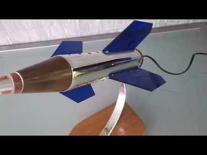 Raket lamp, Zilver met 6 blauw, paars vleugels en eboniet neuskoon