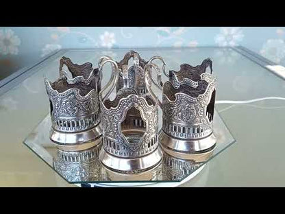 Sovjet Theeglas houders met uitsparing Podstakannik Set van 6