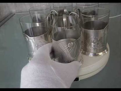 Spoetnik Russisch Theeglas houder Met Glas Compleet set van 6 stuks