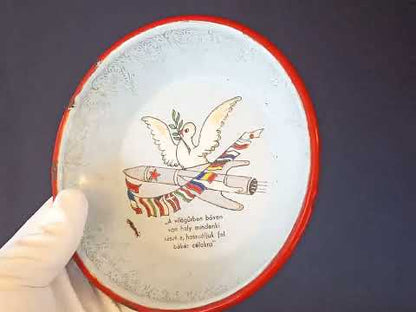 Enamel sign Space / Space Rocket with Dove of Peace