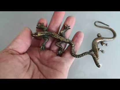 Hagedis tafelornamenten 2 stuks van messing