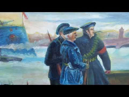 Olieverf Schilderij van J. Déak 1977 " Aurora 1917 "